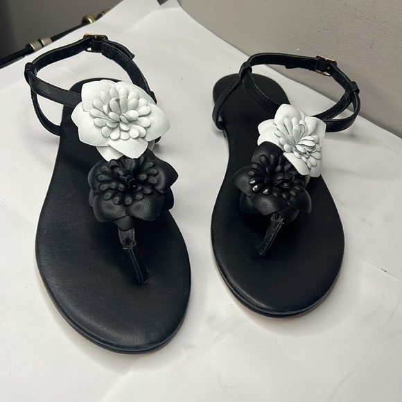 Anne Fontaine Sz 37 Black Leather Flat Thong Sandals - New Unworn - Picture 1 of 10